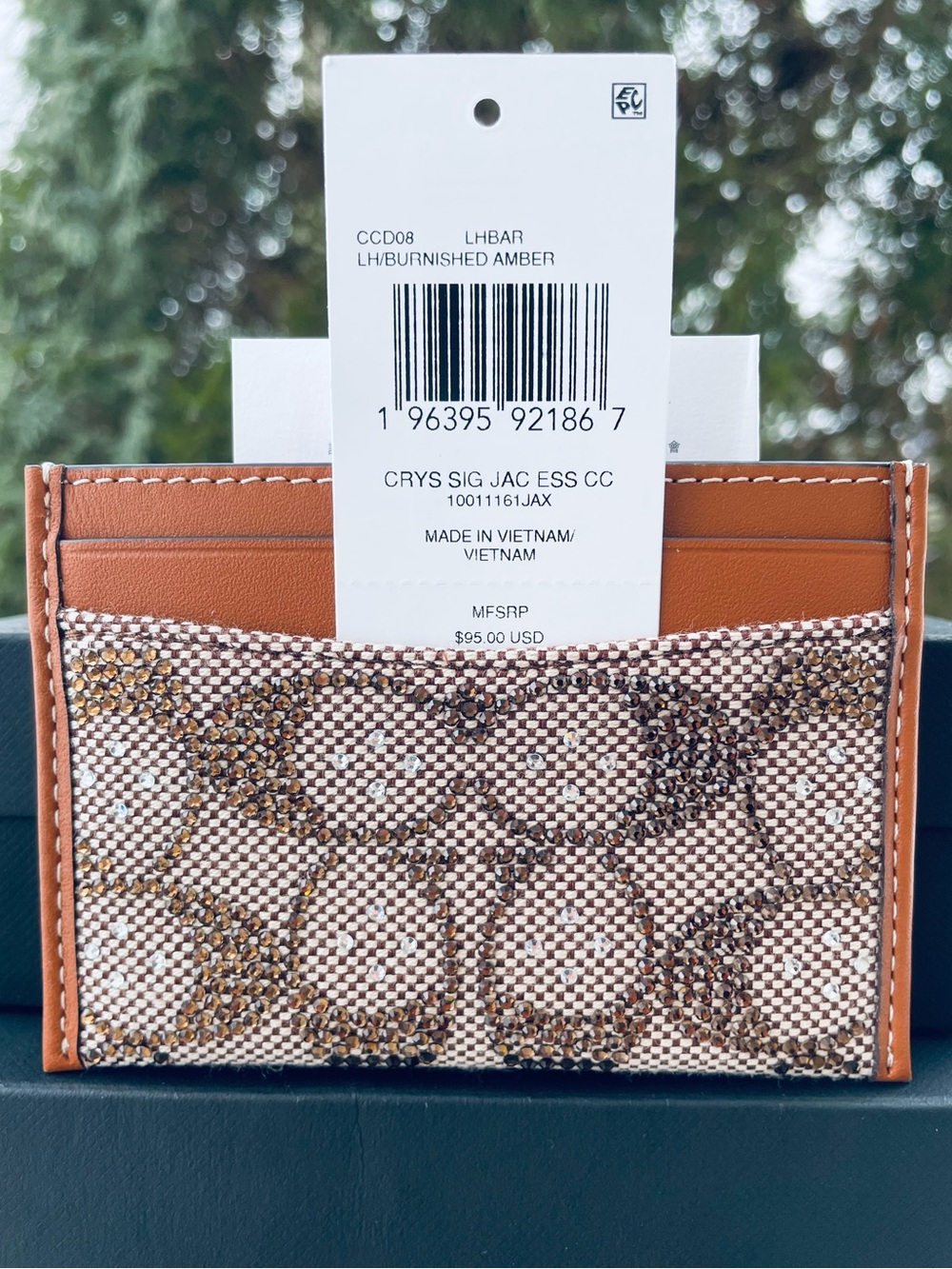 NWT!🤎🤎 COACH CRYSTAL SIGNATURE JACQUARD ESSENTIAL CARD CASE!